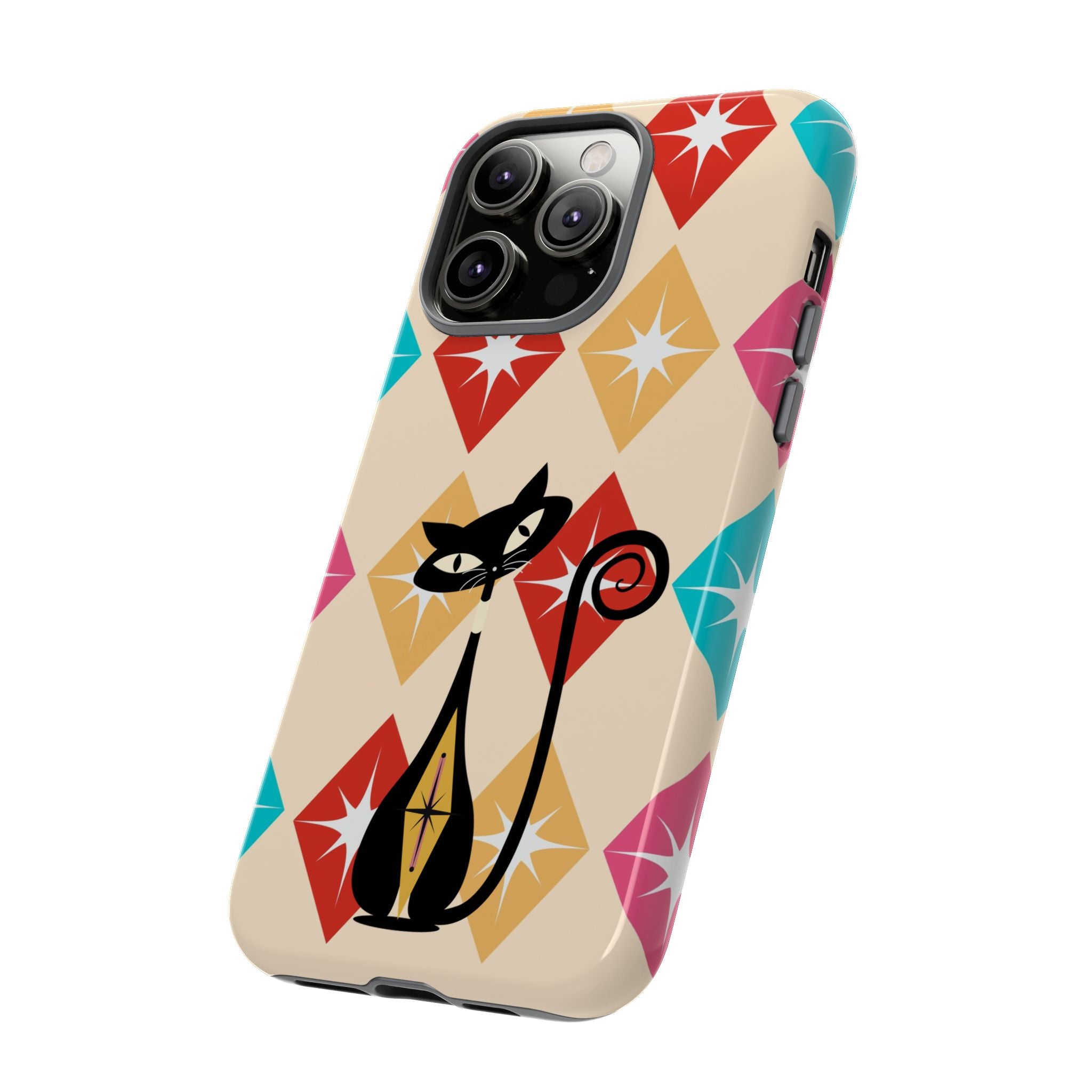 Mid Century Modern Atomic Cat, Atomic 50s Diamonds Retro Phone Tough Cases