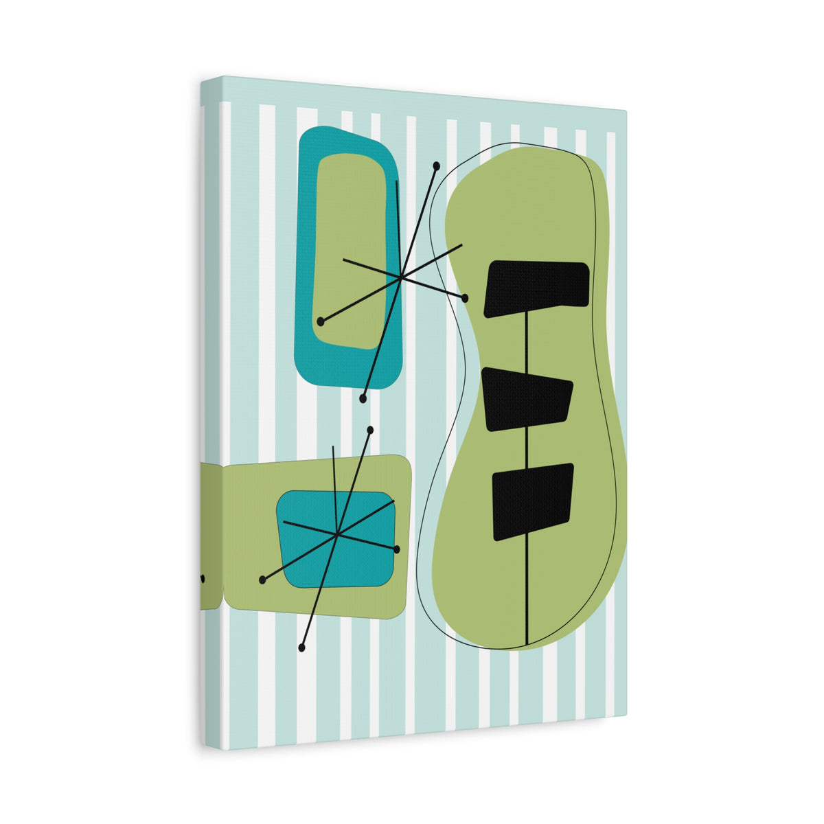Mid Mod Atomic Age, Aqua Blue, Green, Black, Abstract, Geometric, Retro MCM Wall Canvas Art - Mid Century Modern Gal
