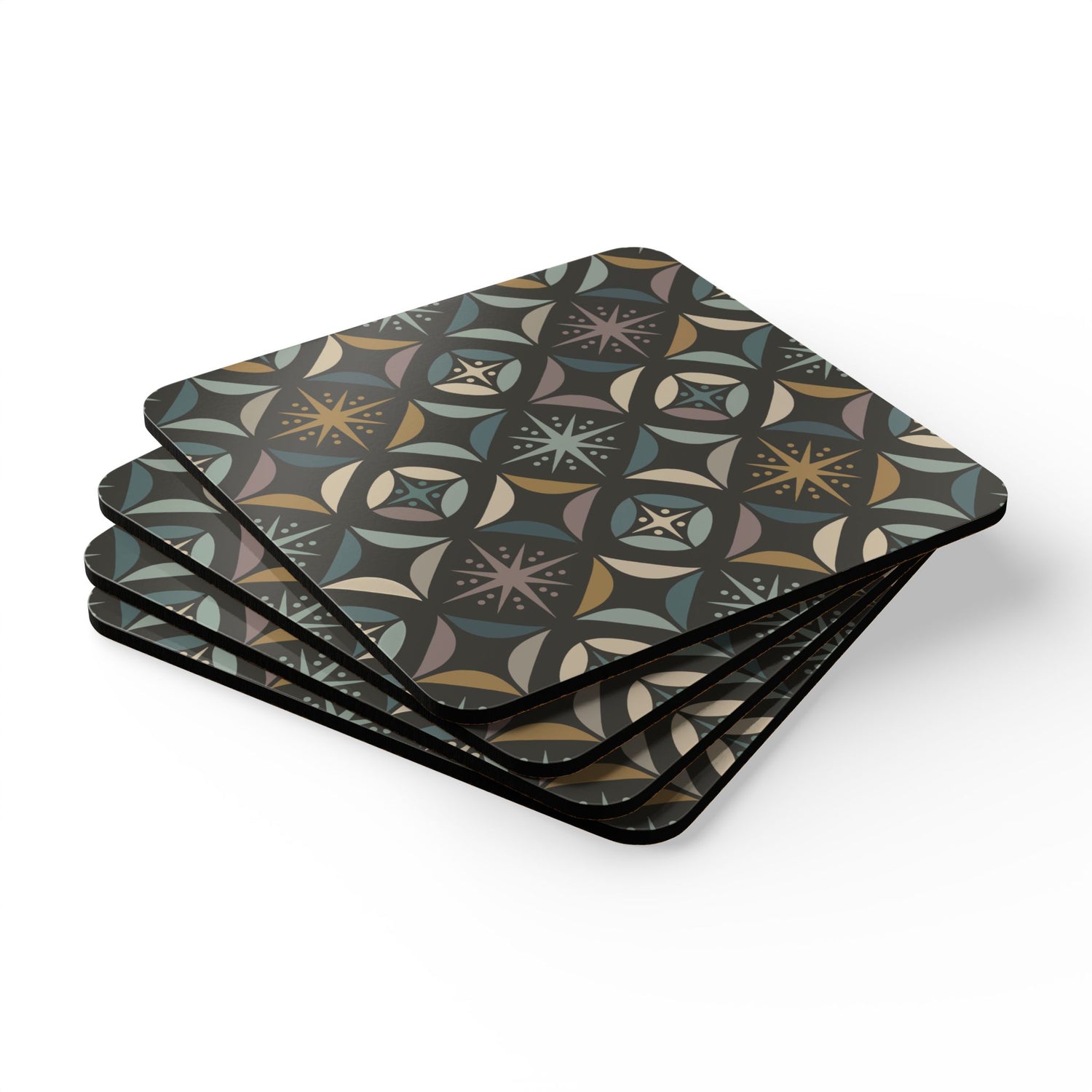 Mid Century Modern Elegant Gray Geometric Starburst Corkwood Coaster Set - Mid Century Modern Gal
