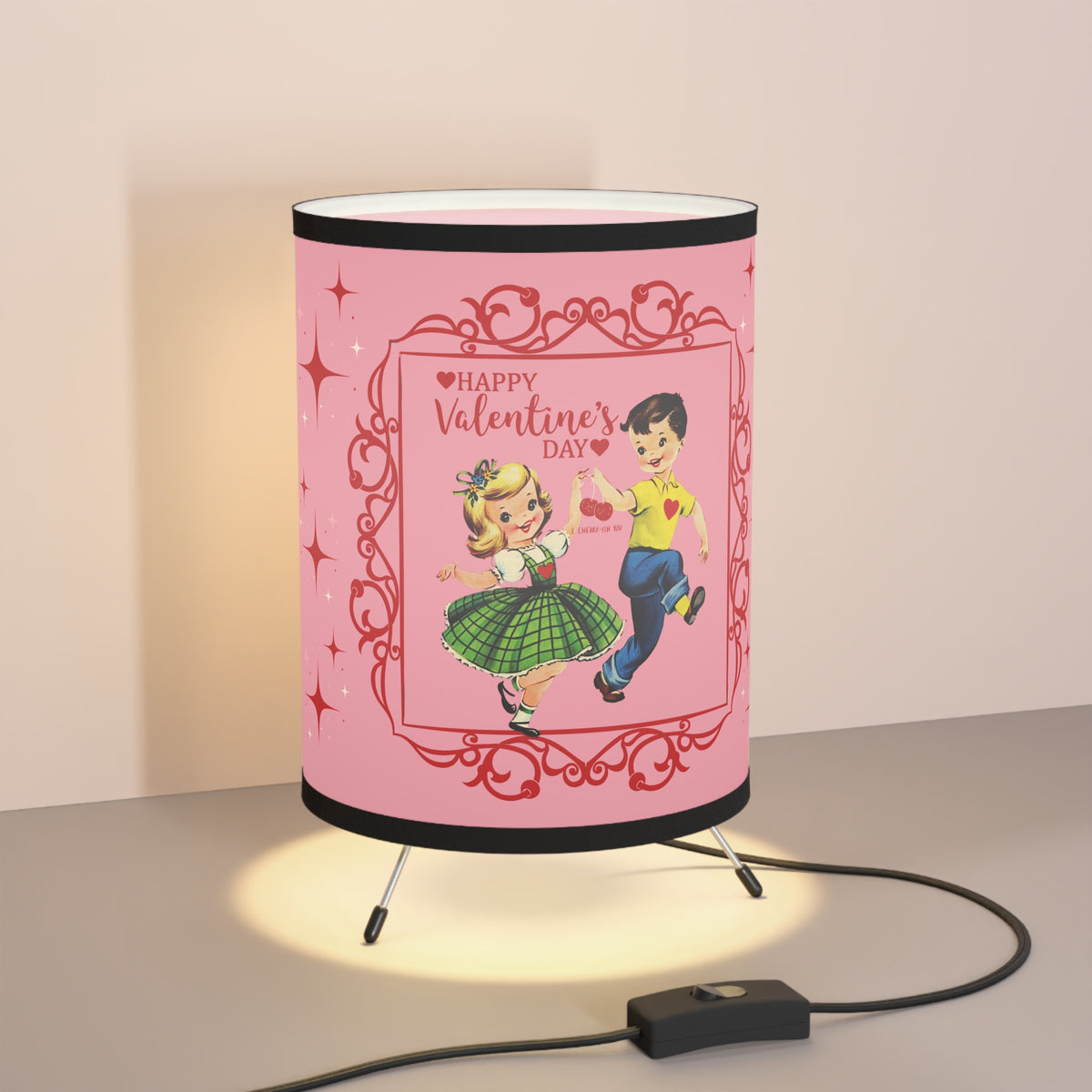Vintage 50s Kitsch Valentine's Day Tripod Lamp - Retro Sweetheart Design - Mid Century Modern Gal