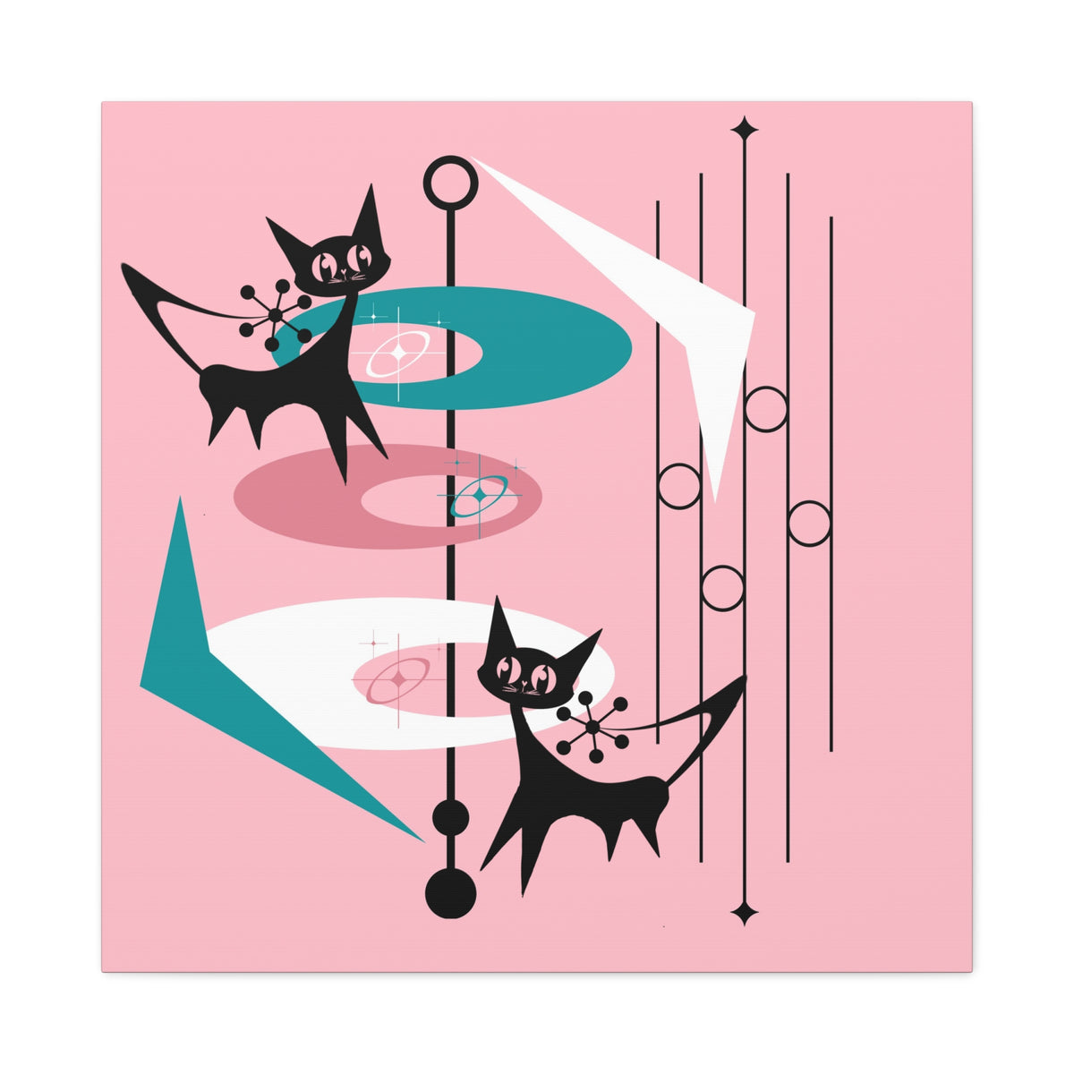 Atomic Cat Pink Abstract Minimalist Mid Century Modern Wall Canvas Art - Modern Geometric Wall Decor - Mid Century Modern Gal