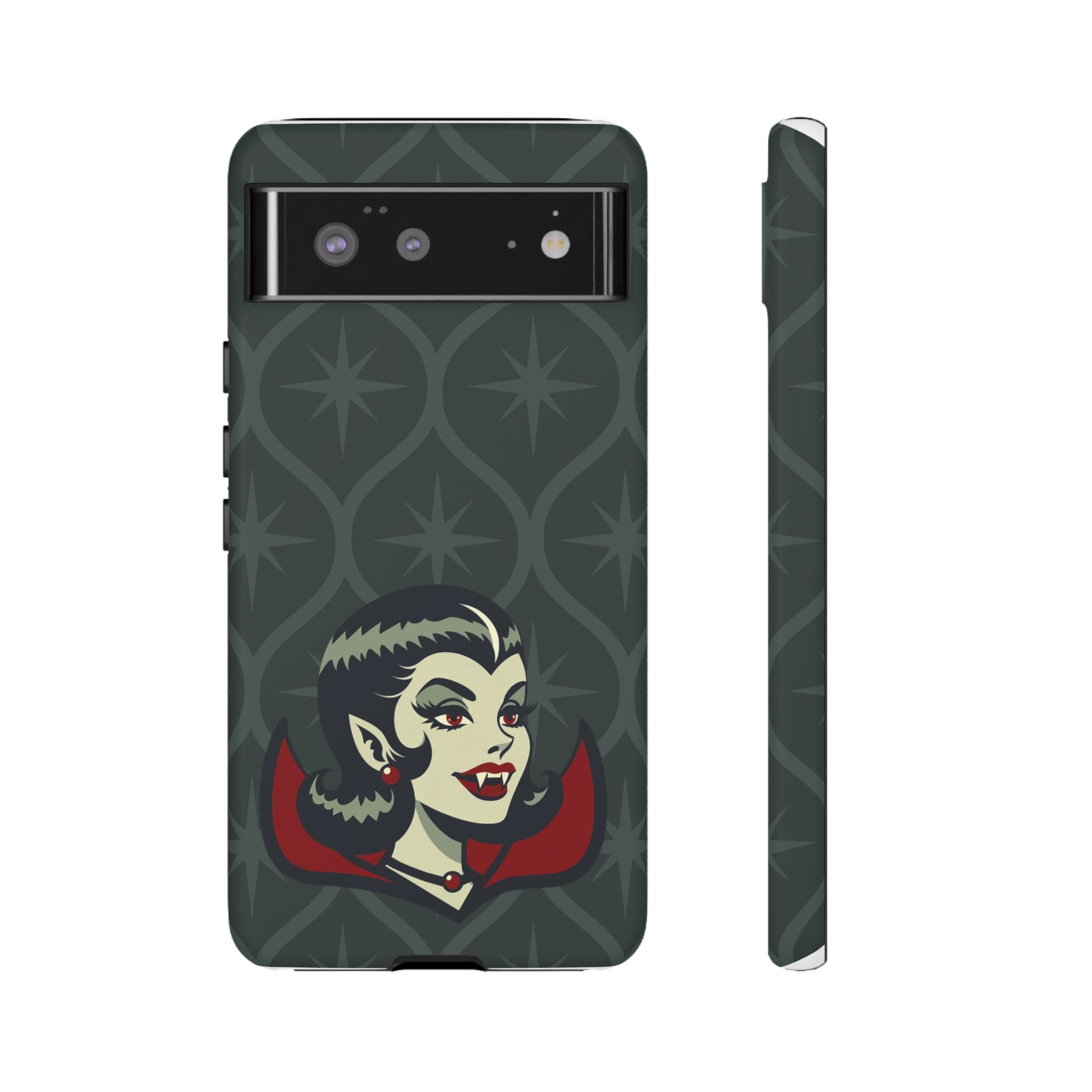 Vampire Dracula Girl Halloween Goth Horror Buff MCM Green Tough Phone Case - Mid Century Modern Gal
