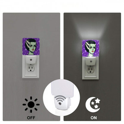 Bride of Frankenstein Retro Mid Mod Horror Buff Purple Halloween LED Night Light Set of 2 - Mid Century Modern Gal