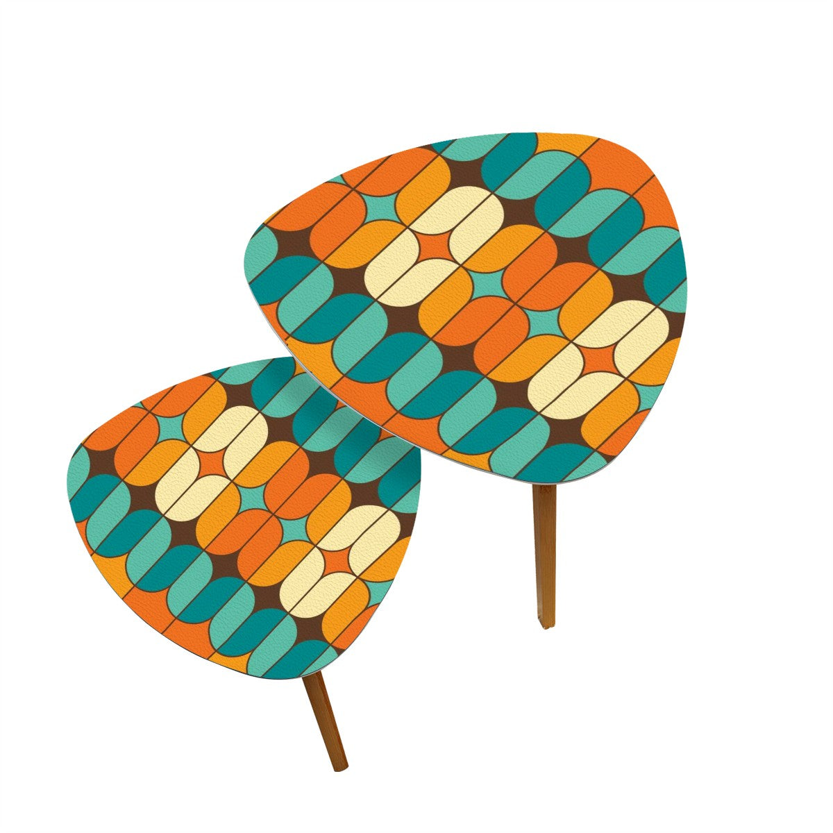 Mid Century Modern Nesting Tables, Orange Mod, Teal Geometric Designed Coffee Tables - Mid Century Modern Gal