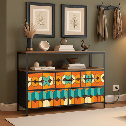 Mid Century Modern Orange Teal TV Stand Media Console - Mid Century Modern Gal