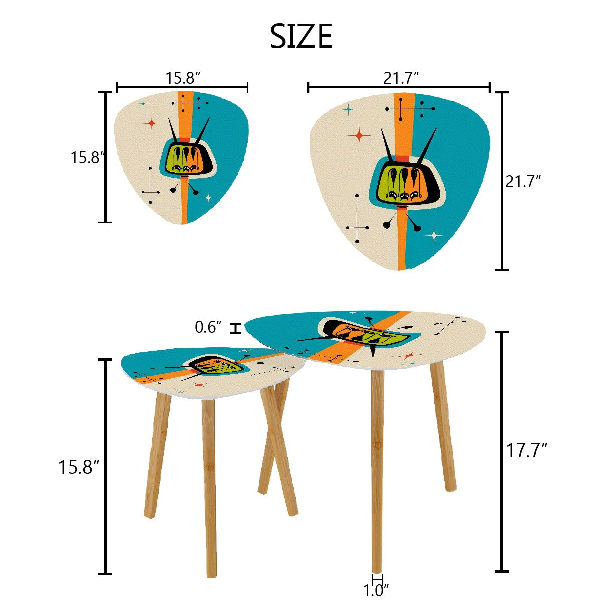 Mid Century Modern Atomic Cat, Retro TV Modern Nesting Tables