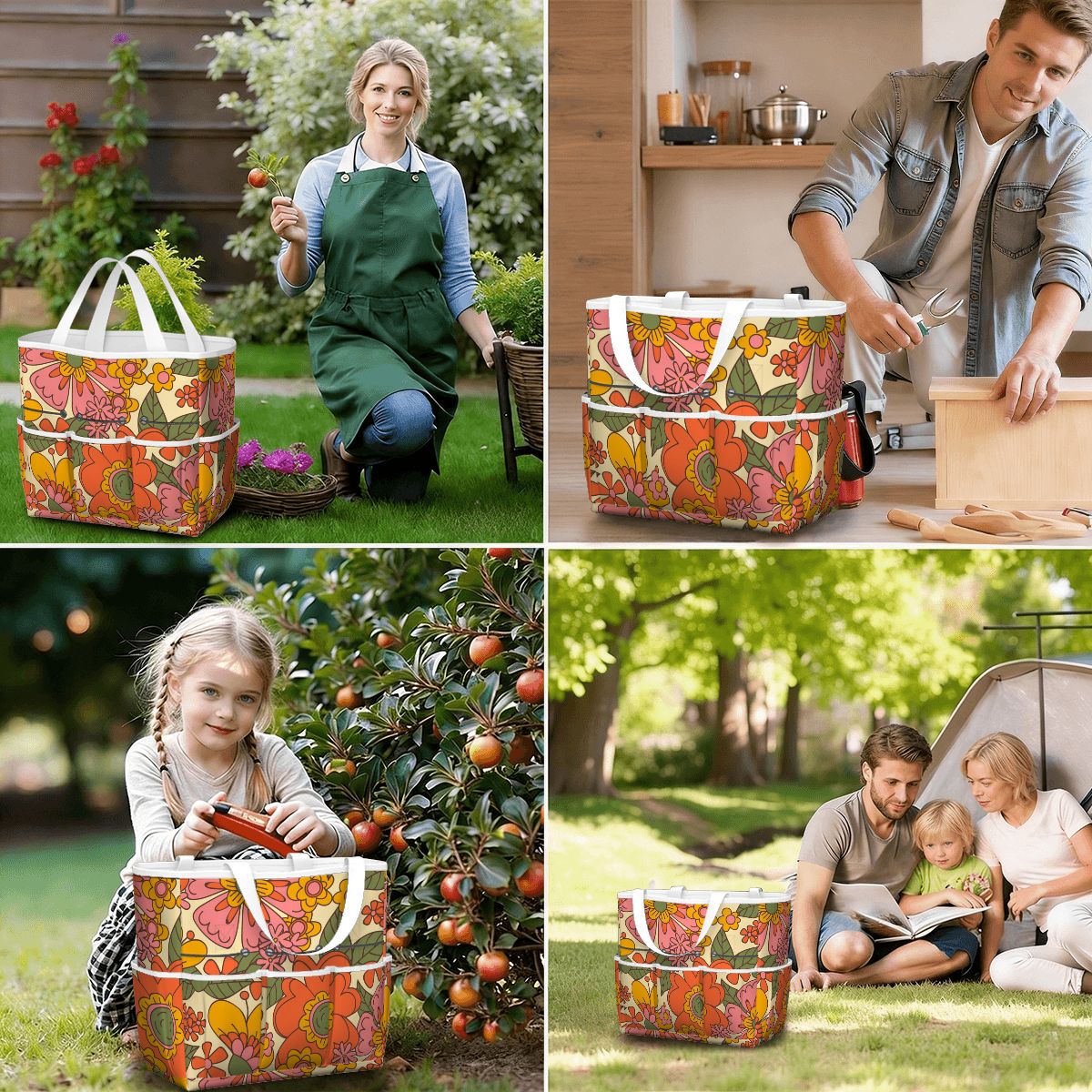 70s Retro Revival Flower Power Groovy Floral Mid Mod Garden Tool Bag - Mid Century Modern Gal