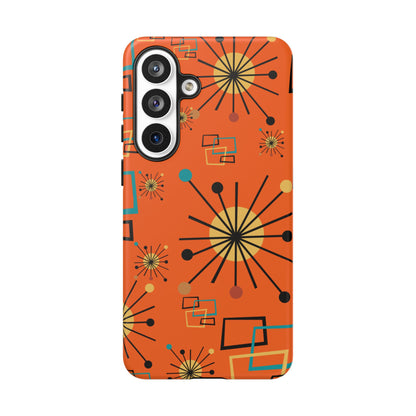 Mid Century Modern Sinatra Orange, Starburst, Geometric Funky Fun Tough Phone Case