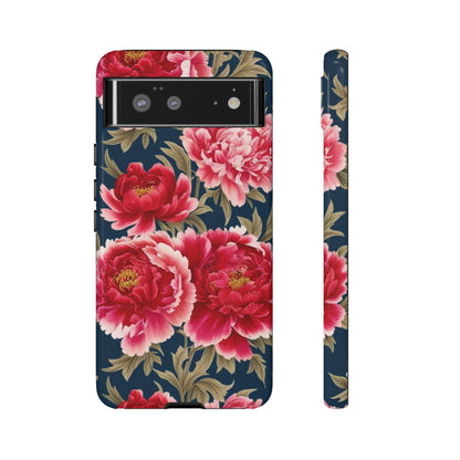 Chinoiserie Royal Blue Pink, Red Roses And Peony Floral Tough Phone Case