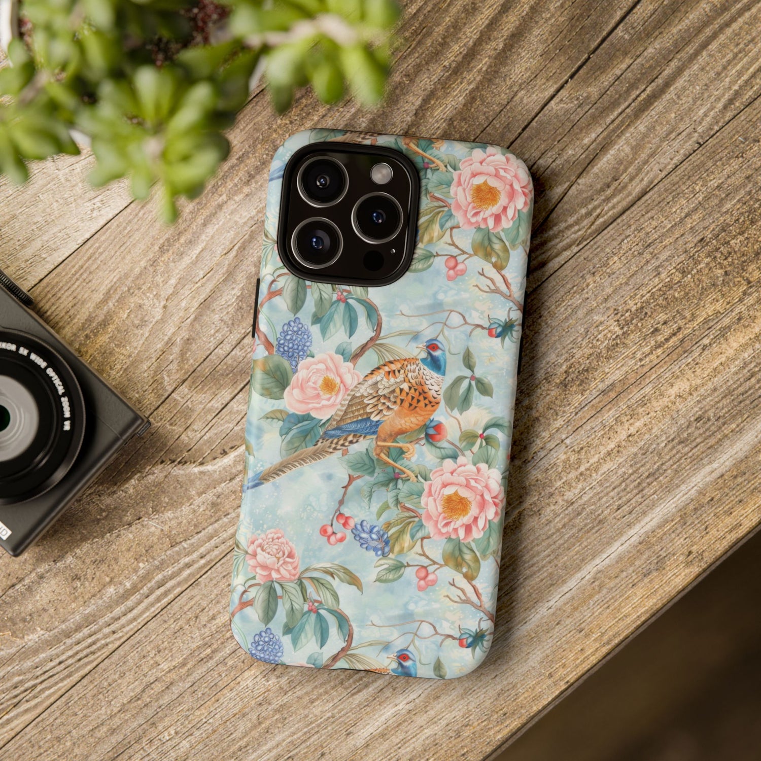 Chinoiserie Designed Floral Pheasant Phone Case with Bird Design