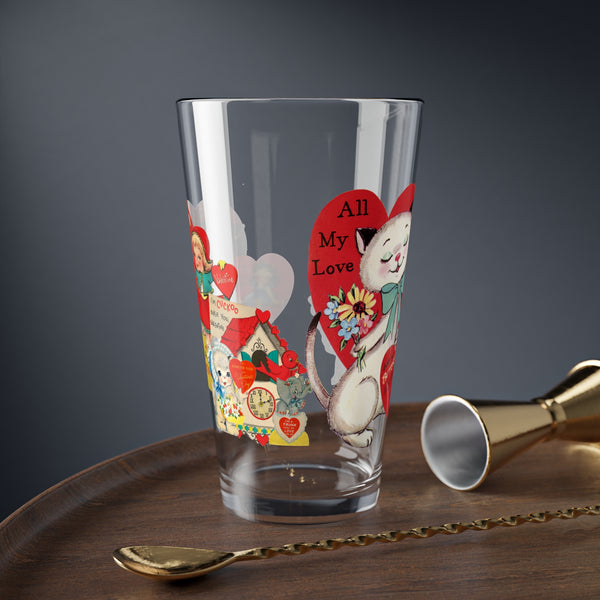 Vintage Valentine Collaged-Inspired Valentine's Mixing Glass - 16oz - Perfect for Love Celebrations
