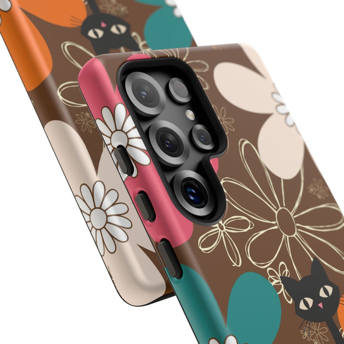 Atomic Cat Retro 70s Vibe Flower Power Tough Cases: Cute Floral and Cat Phone Case for Cat Lovers