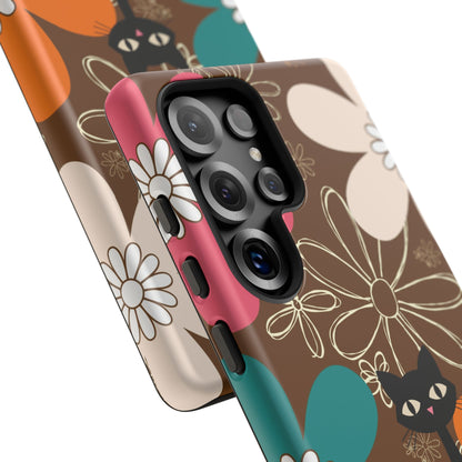 Atomic Cat Retro 70s Vibe Flower Power Tough Cases: Cute Floral and Cat Phone Case for Cat Lovers
