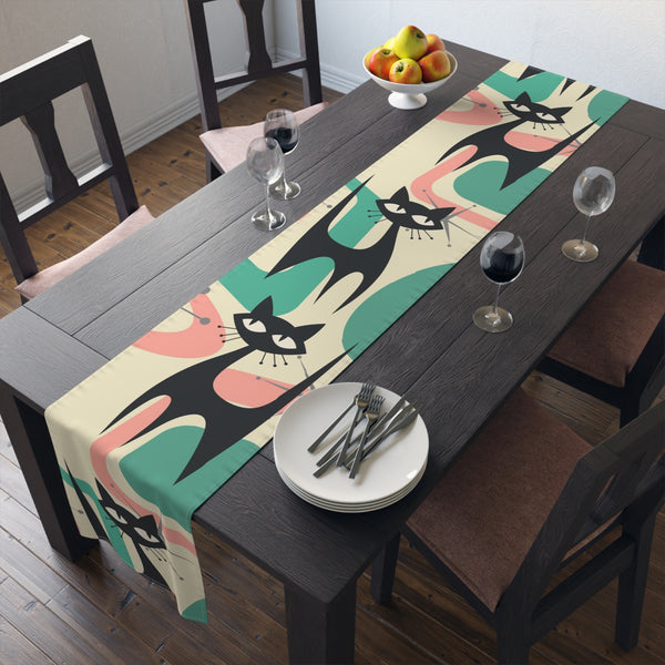 Atomic Cat Kitchen Dining Room Geometric Mint Green, Coral Pink MCM Table Runner