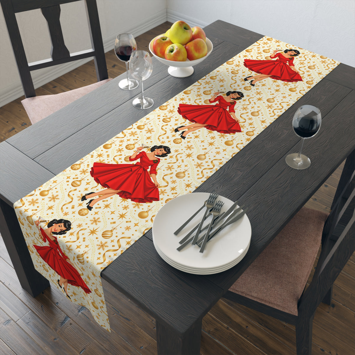 Mid Century Modern Christmas Martini Gal Table Runner