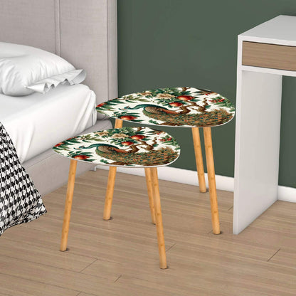 Chinoiserie Floral Peacock, Pomegranate Elegant Nesting Tables - Mid Century Modern Gal