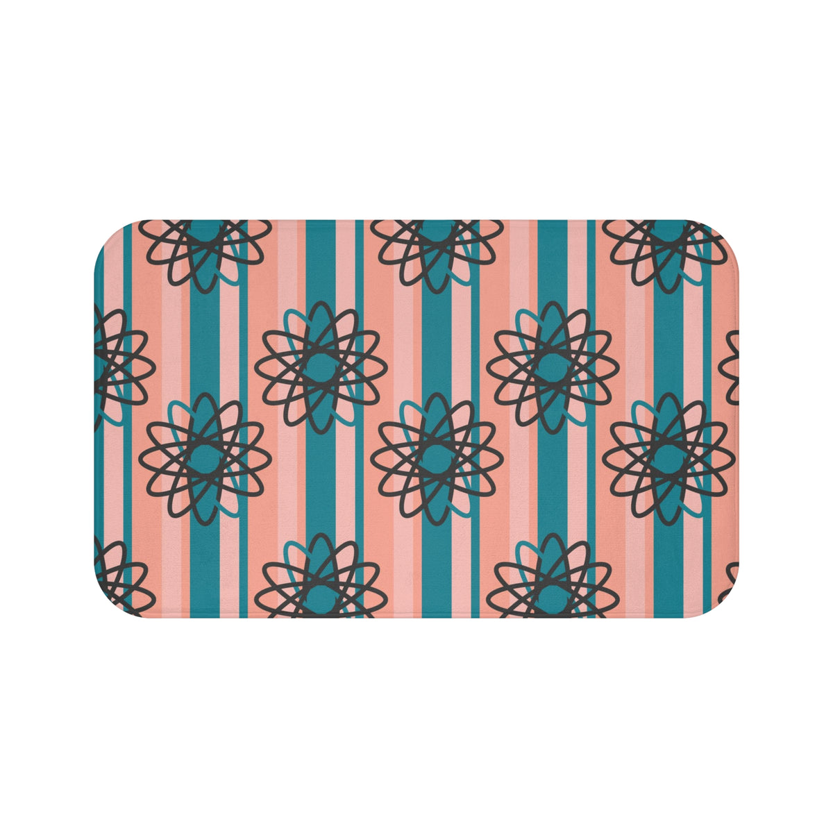 Mid Century Modern Atomic Atom, Teal, PInk, Retro Bath Mat - Mid Century Modern Gal