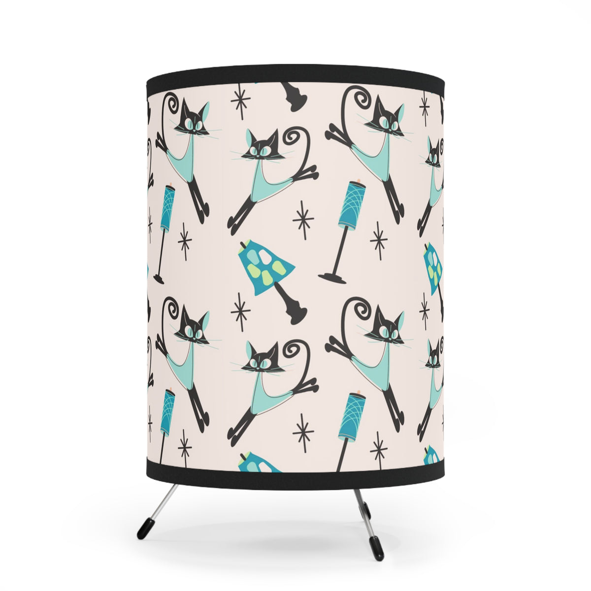 Atomic Kitty Kitschy Cute, Boomerang, Mid Century Modern Tripod Lamp - Mid Century Modern Gal