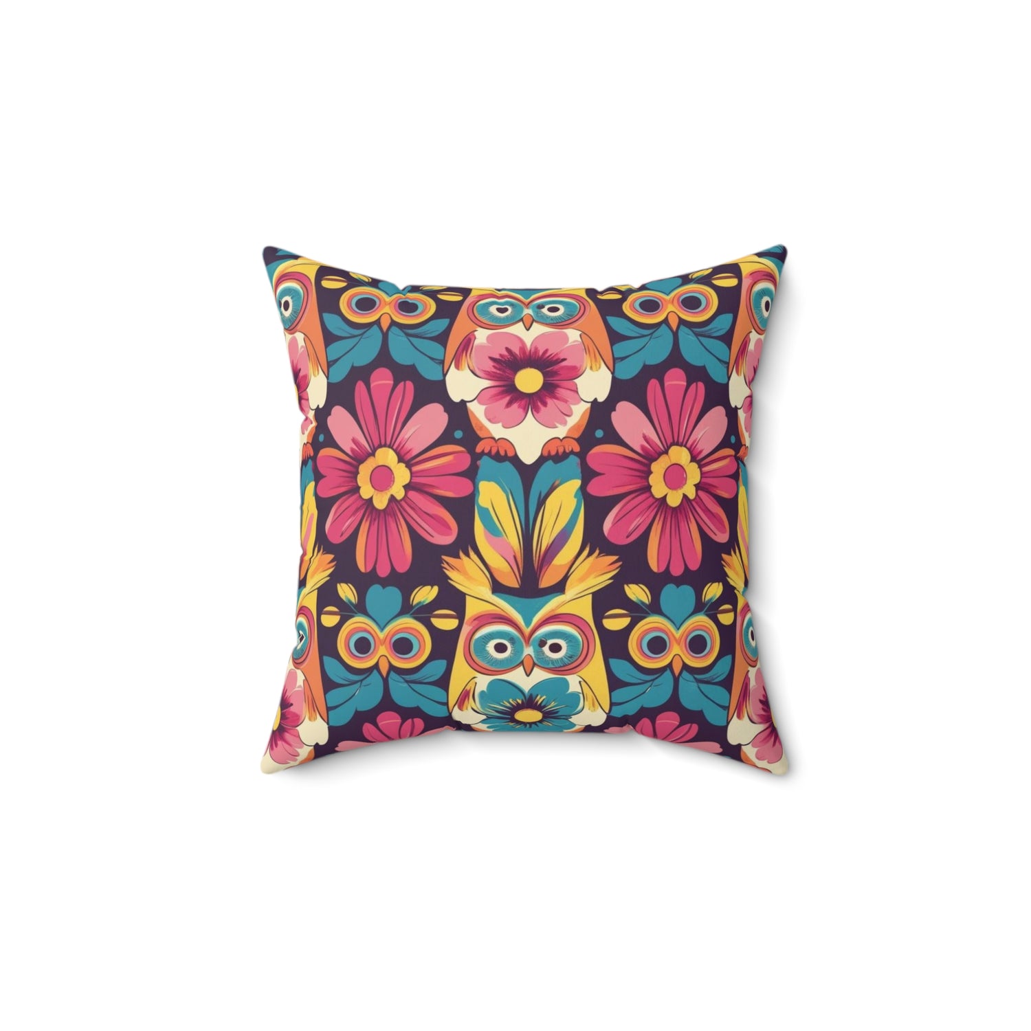 Retro Groovy Owl, Flower Power Kitschy Fall Pillow And Insert - Mid Century Modern Gal