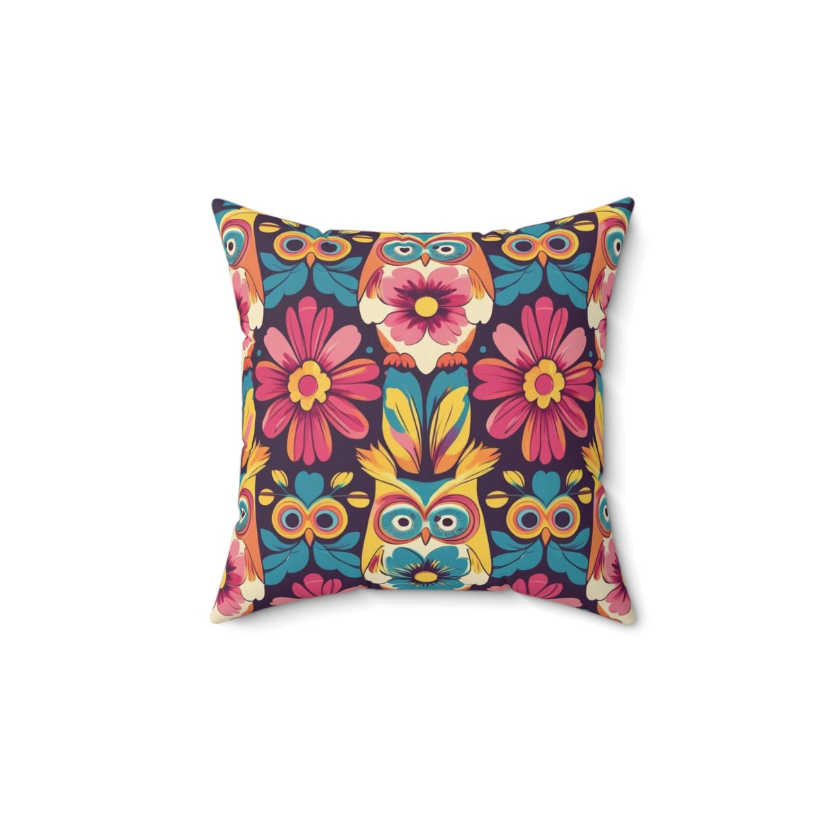 Retro Groovy Owl, Flower Power Kitschy Fall Pillow And Insert - Mid Century Modern Gal