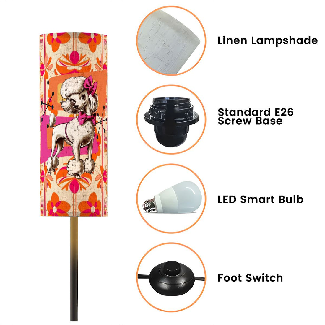 Mid Century Modern Hot Pink, Orange Mod Kitschy Fun 50s Floor Lamp - Mid Century Modern Gal