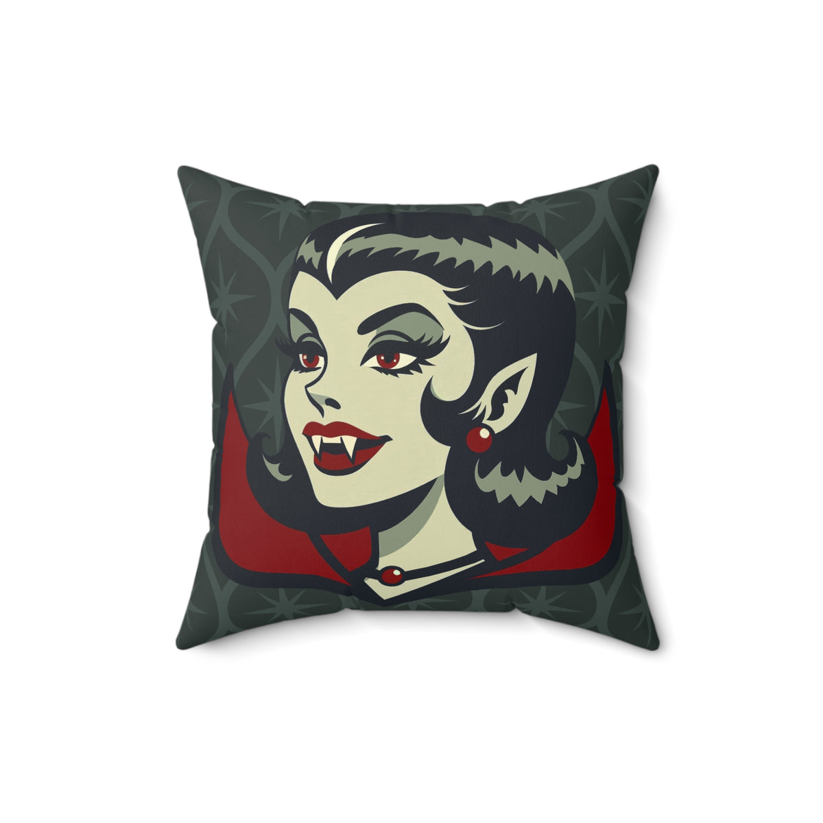 Vampire Dracula Girl Halloween Goth Horror Buff MCM Green Pillow Cover and Insert - Mid Century Modern Gal