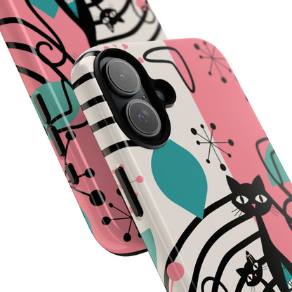 Mid Mod Atomic Cat Boomerang Starburst, Pink, Black Kitschy Stylish Cat Phone Case: Modern Design for Cat Lovers