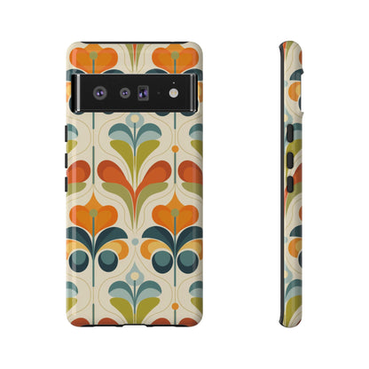 Mid Century Modern Scandinavian Floral, Orange Blue Green Tough Phone Case