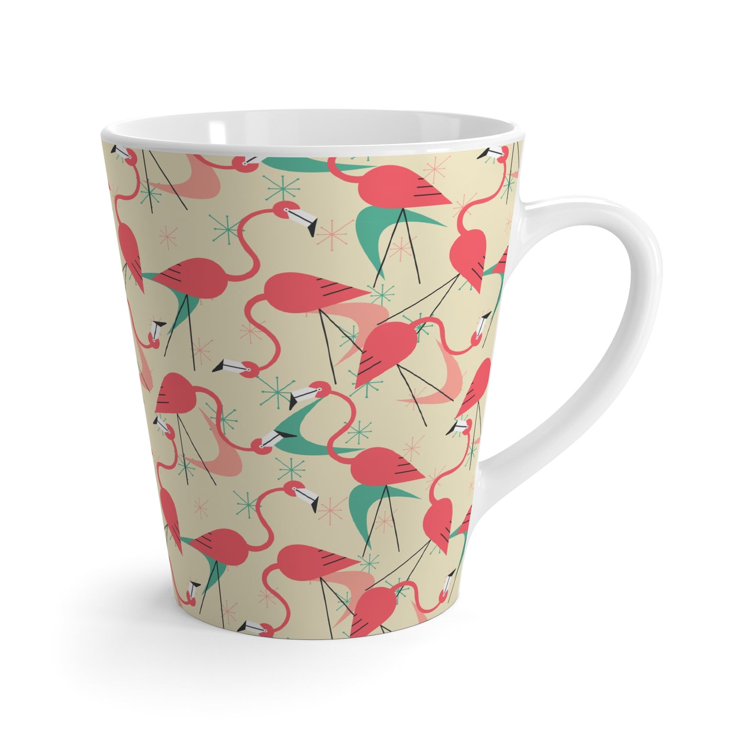 Retro Flamingo, Kitschy Mid Mod Palm Springs California Tropical Flamingo Latte Mug - Fun Summer Vibes for Coffee Lovers - Mid Century Modern Gal