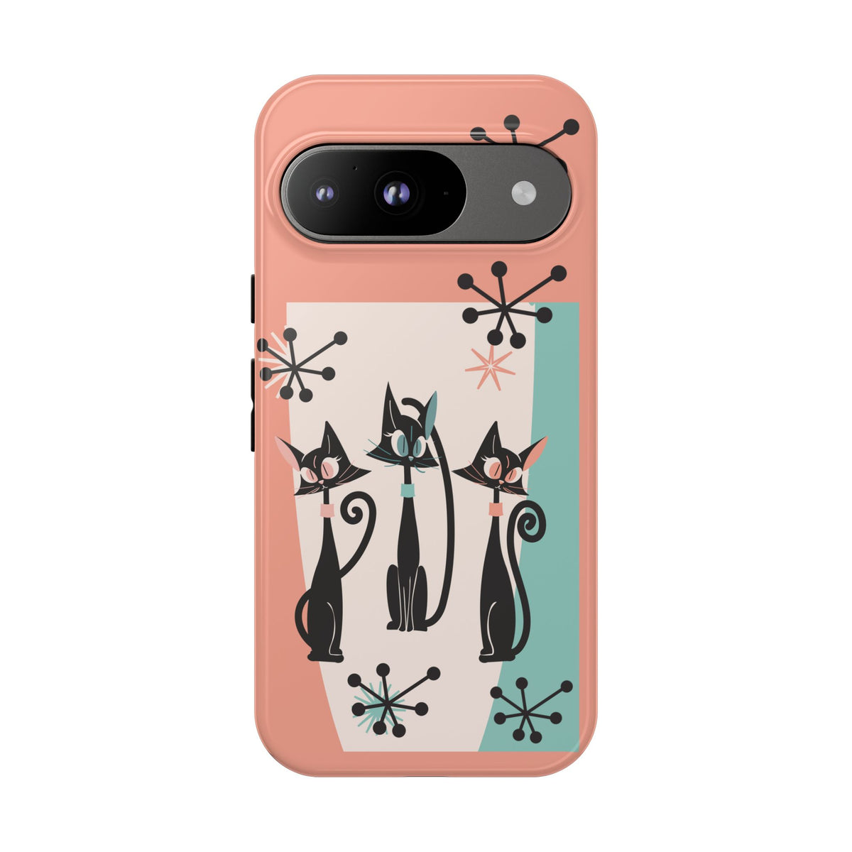 Atomic Cat Mid Mod Coral Aqua Blue Starburst Kitschy Fun Chic Samsung, Smart Phones Tough Cases