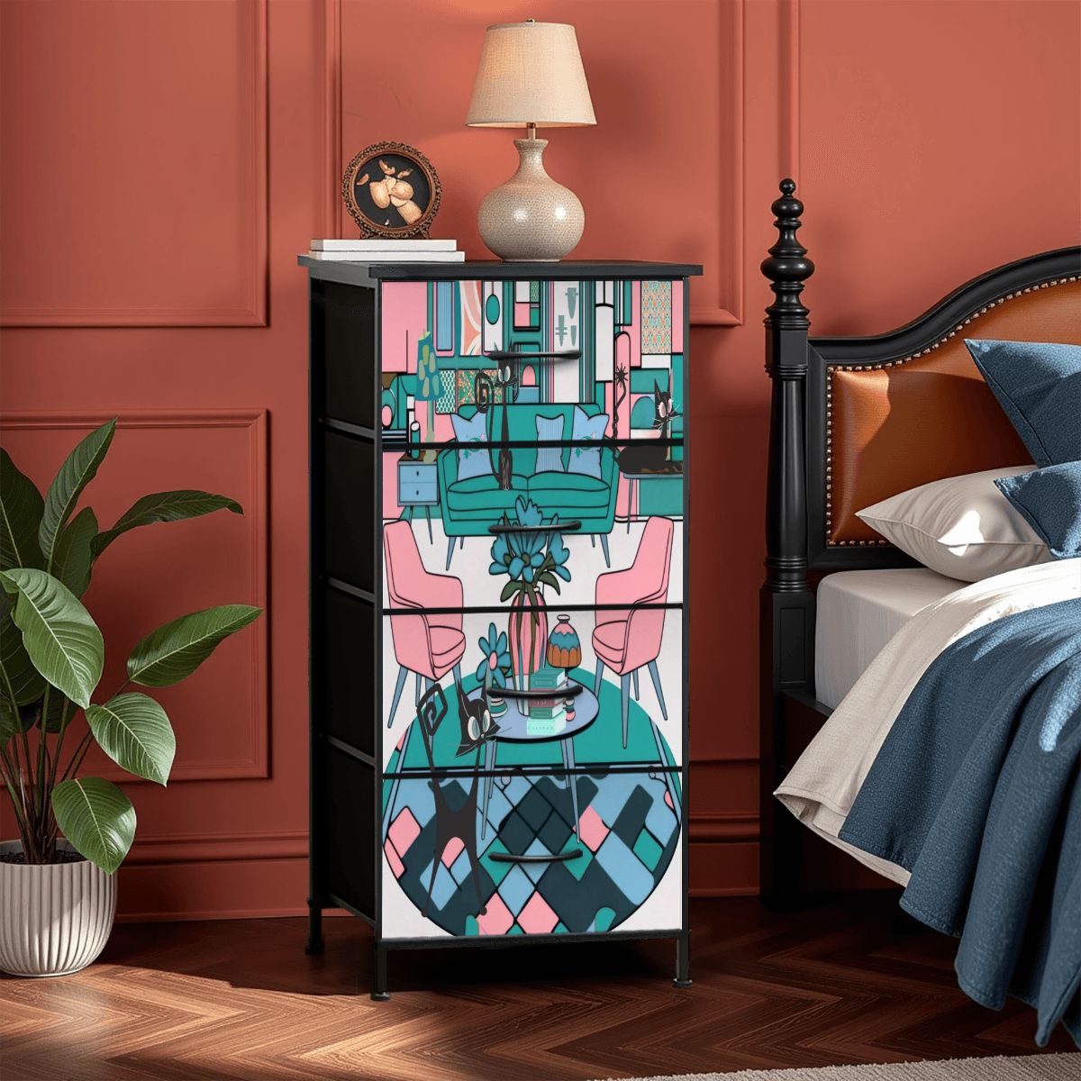 Mid Century Modern Furniture Atomic Cats Kitschy Mod Design 4-Drawer Dresser - Mid Century Modern Gal
