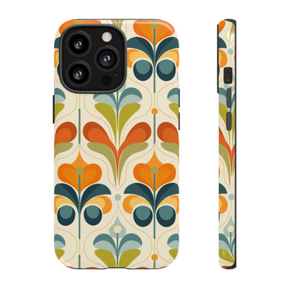 Mid Century Modern Scandinavian Floral, Orange Blue Green Tough Phone Case