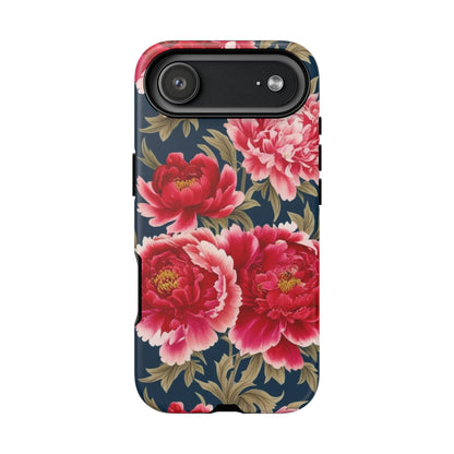 Chinoiserie Royal Blue Pink, Red Roses And Peony Floral Tough Phone Case