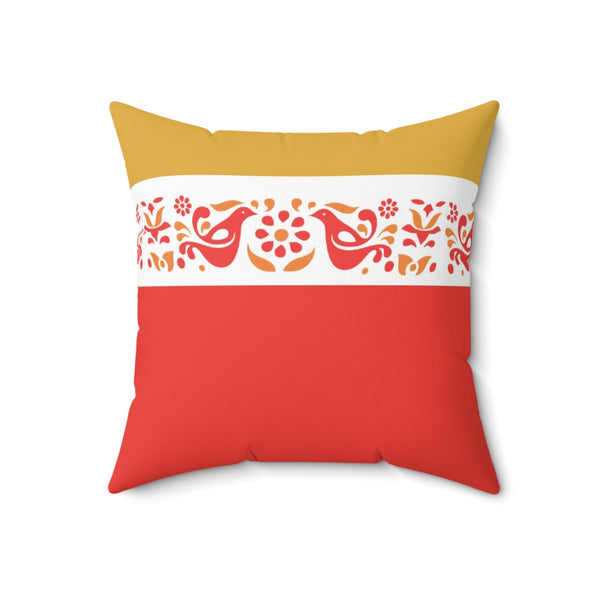 Pyrex Friendship, Red, Golden Yellow Rooster Floral Vibrant Decorative Pillow with Colorful Bird Design