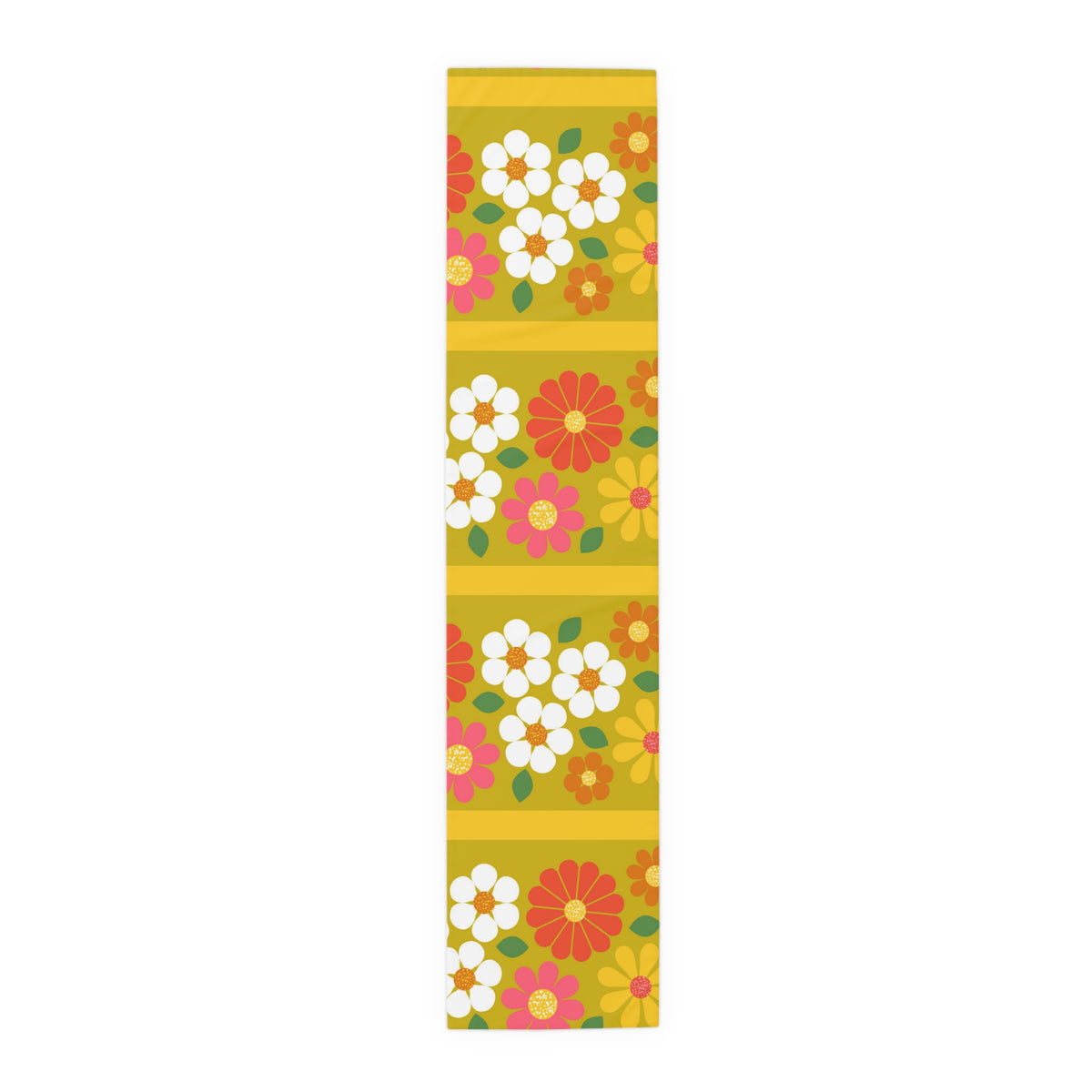 Mid Century Modern, Retro Groovy 60's Yellow, Avocado Green, Daisy Flower, Hipster, Hippie Mid Modern MCM Table Runner - Mid Century Modern Gal