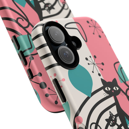 Mid Mod Atomic Cat Boomerang Starburst, Pink, Black Kitschy Stylish Cat Phone Case: Modern Design for Cat Lovers