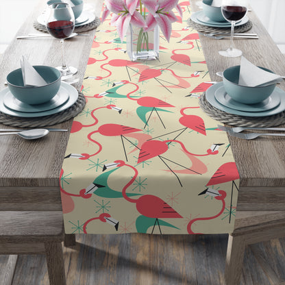 Retro Kitschy Tropical Flamingo Summer Vibes, Palm Spring California Table Runner for Summer Parties &amp; Home Decor - Mid Century Modern Gal