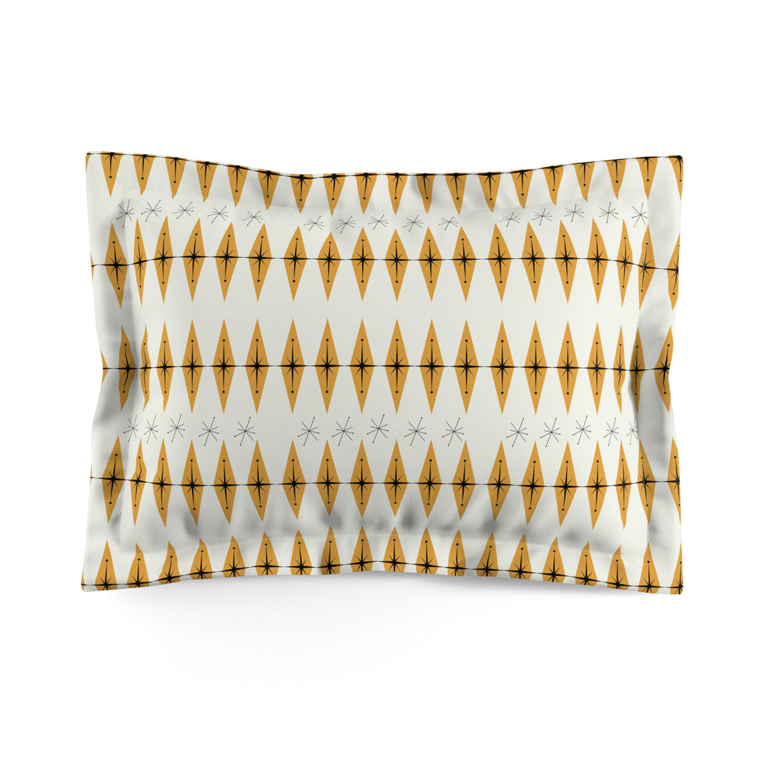 Mid Century Modern Bedding, Mustard Yellow Atomic Starbursts Microfiber Pillow Sham