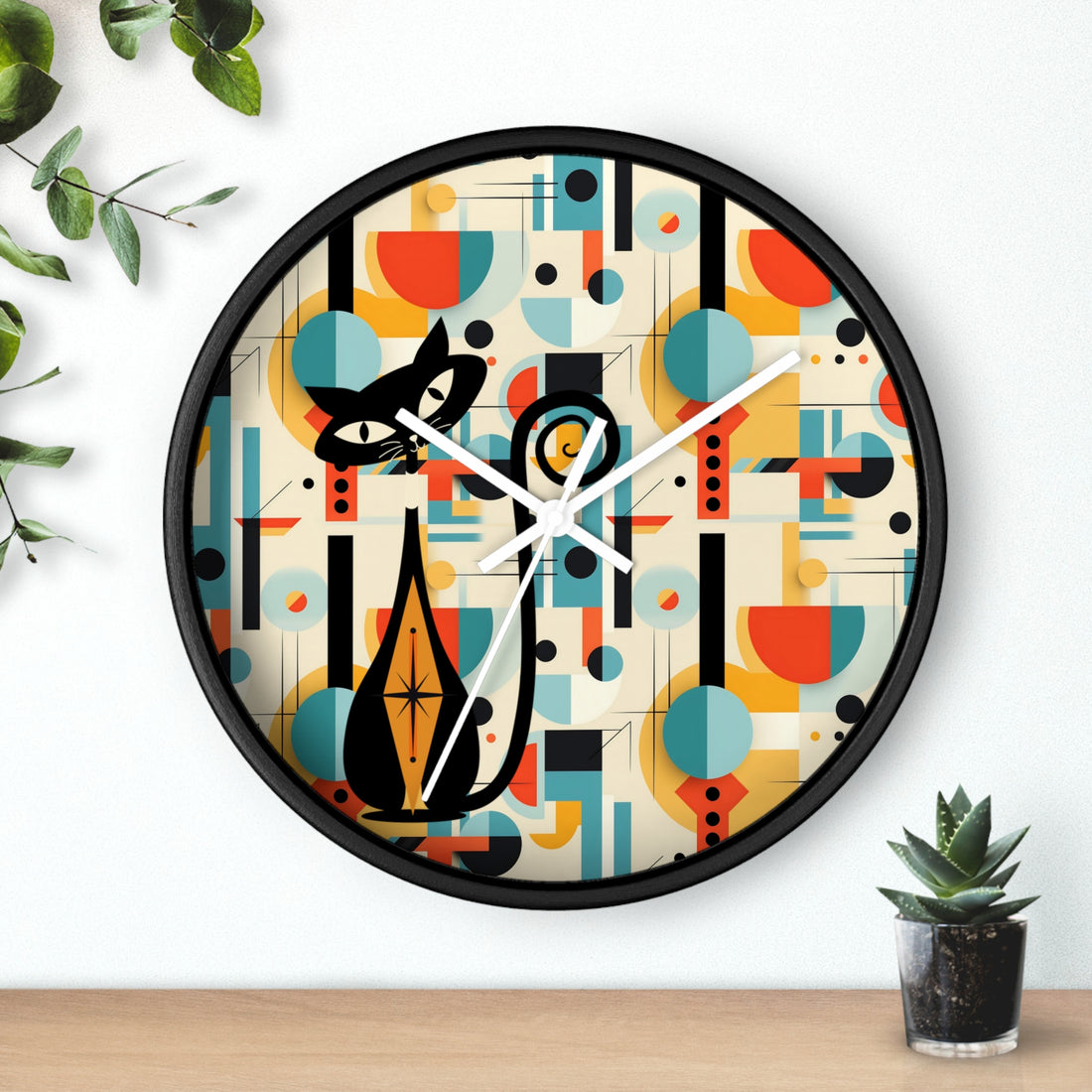 Atomic Cat Wall Clock,  Bauhaus Designed Mid Century Modern Style Clock, MCM House Decor, Retro Style Cat Theme Clock