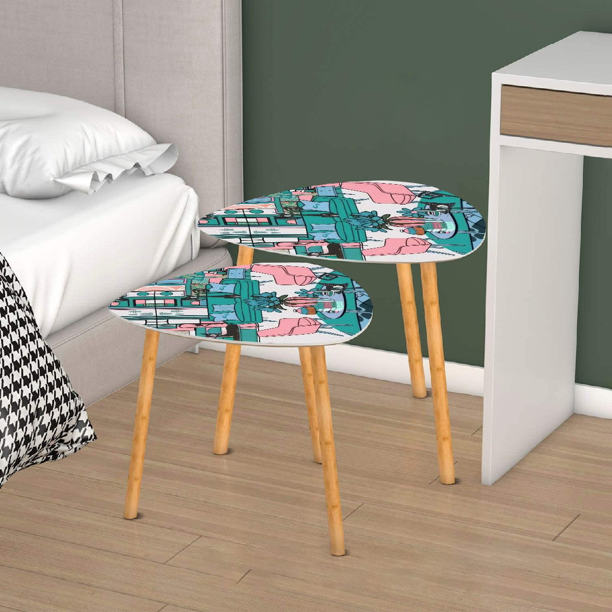 Mid Century Modern Livingroom Nesting Tables, Atomic Cat Kitschy Mod Retro End Tables - Mid Century Modern Gal