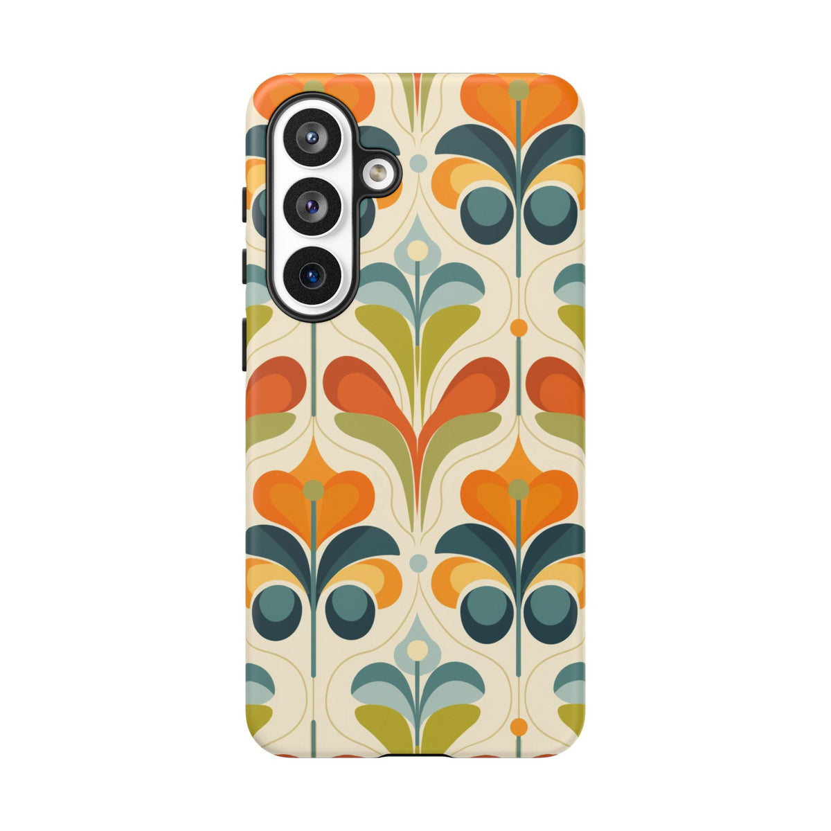Mid Century Modern Scandinavian Floral, Orange Blue Green Tough Phone Case