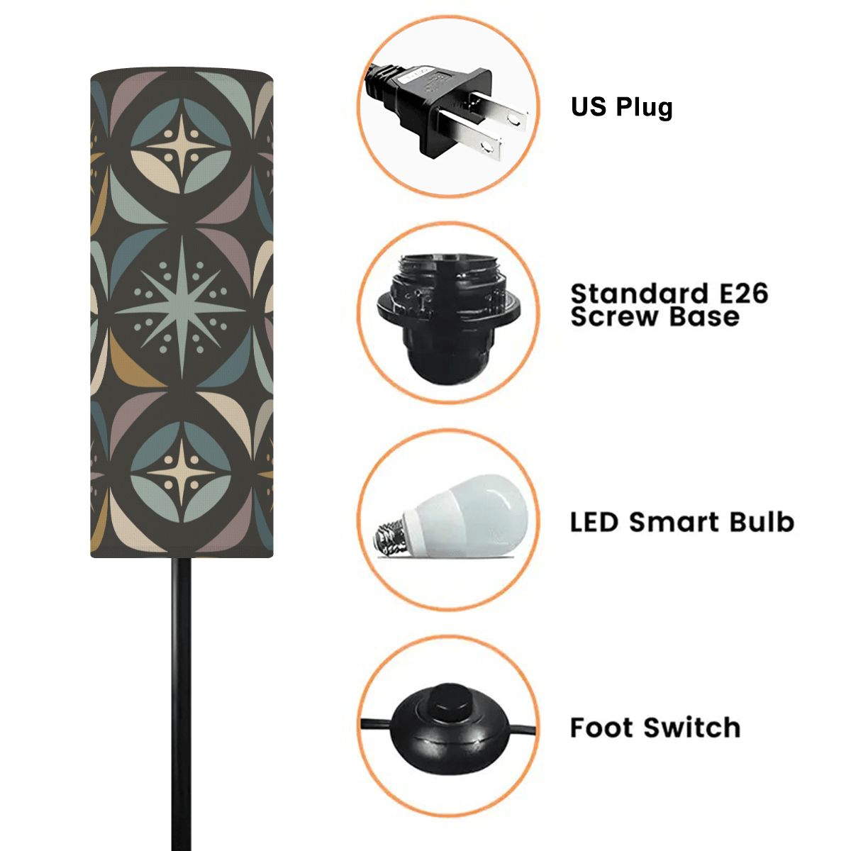Mid Century Modern Elegant Gray Geometric Starburst Slim Floor Lamp - Mid Century Modern Gal
