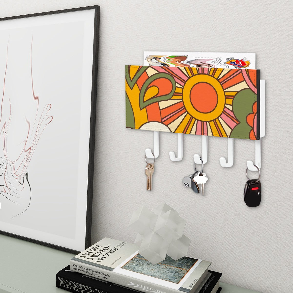 Hippie Ray of Sunshine, Retro Mod Key Holder Wall Mount - Mid Century Modern Gal