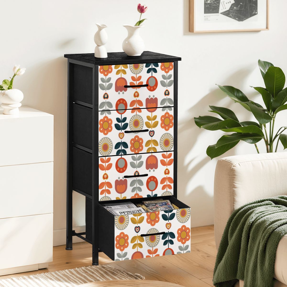 Mid Century Modern Scandinavian Designed Danish Floral 4-Drawer Dresser - Mid Century Modern Gal