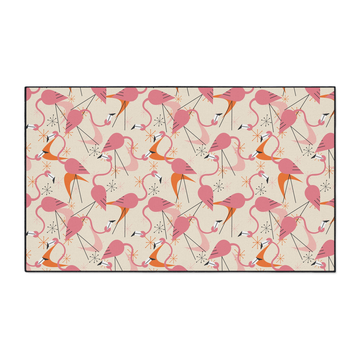 Mid Century Modern Dancing Kitschy Quirky Flamingos Print Heavy Duty Floor Mat - Vibrant Indoor/Outdoor Rug for Home Décor - Mid Century Modern Gal