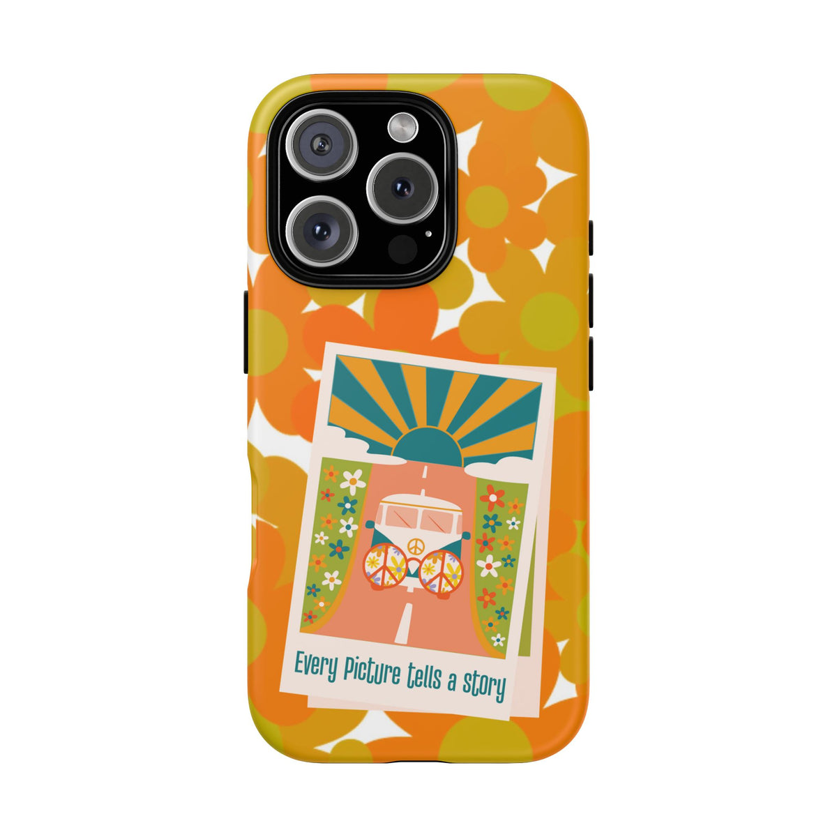 Retro Phone Case, Orange Flower Power, Polaroid Picture, Mod Smart Phone Tough Phone Cases