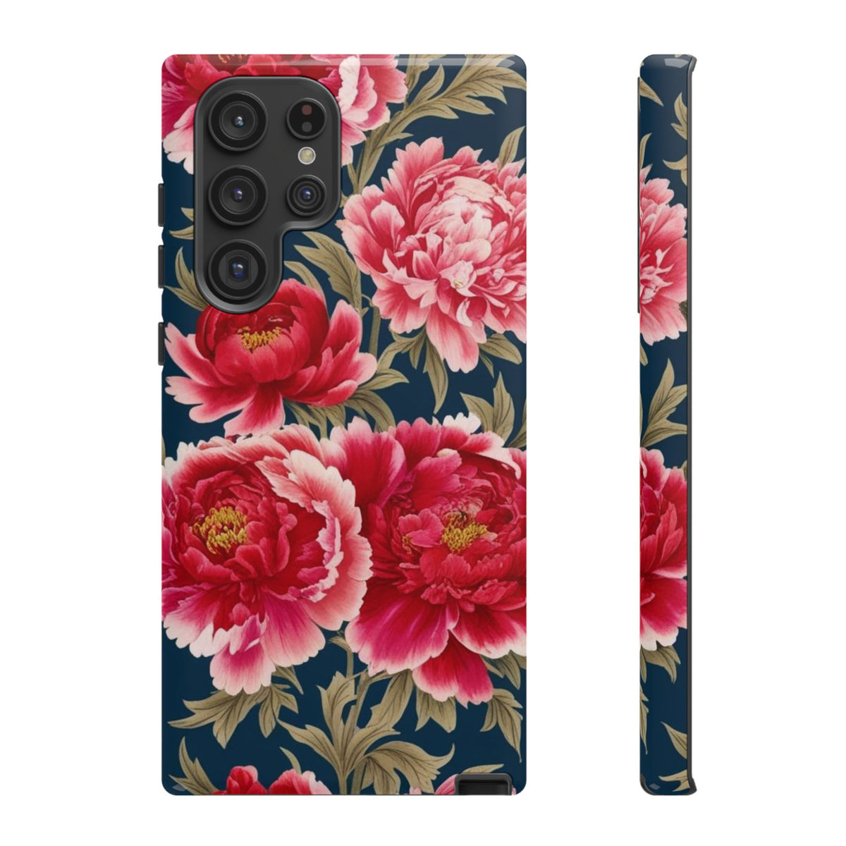 Chinoiserie Royal Blue Pink, Red Roses And Peony Floral Tough Phone Case