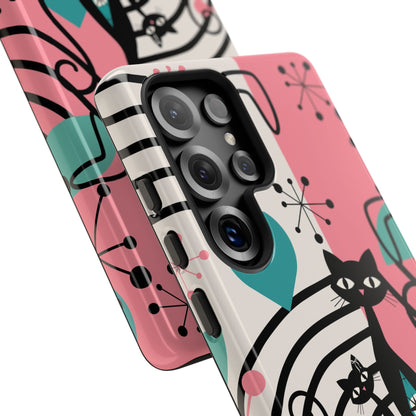 Mid Mod Atomic Cat Boomerang Starburst, Pink, Black Kitschy Stylish Cat Phone Case: Modern Design for Cat Lovers