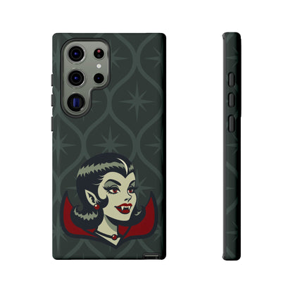 Vampire Dracula Girl Halloween Goth Horror Buff MCM Green Tough Phone Case - Mid Century Modern Gal
