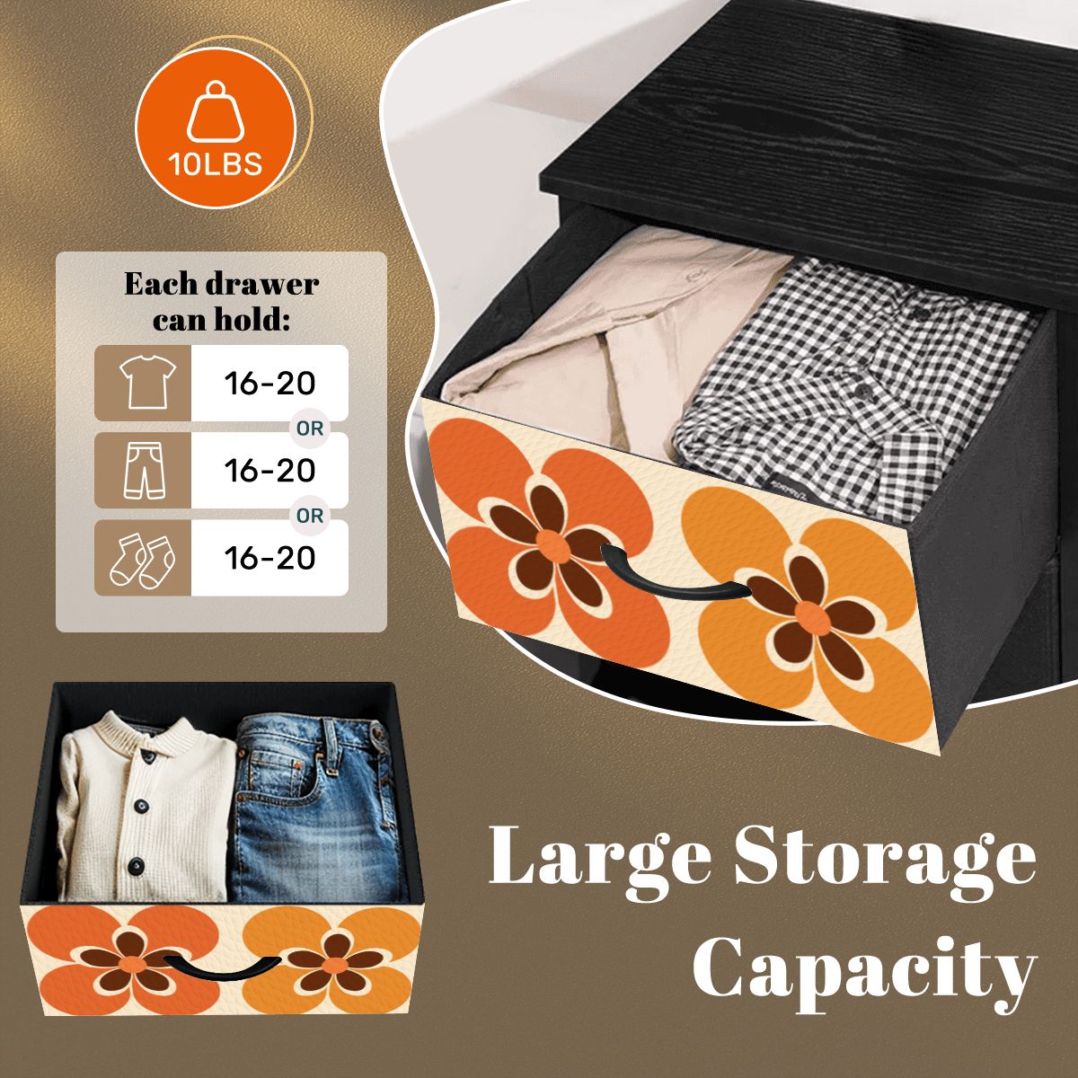 Groovy 60s Mod Flowers Orange Brown 4-Drawer Dresser - Mid Century Modern Gal